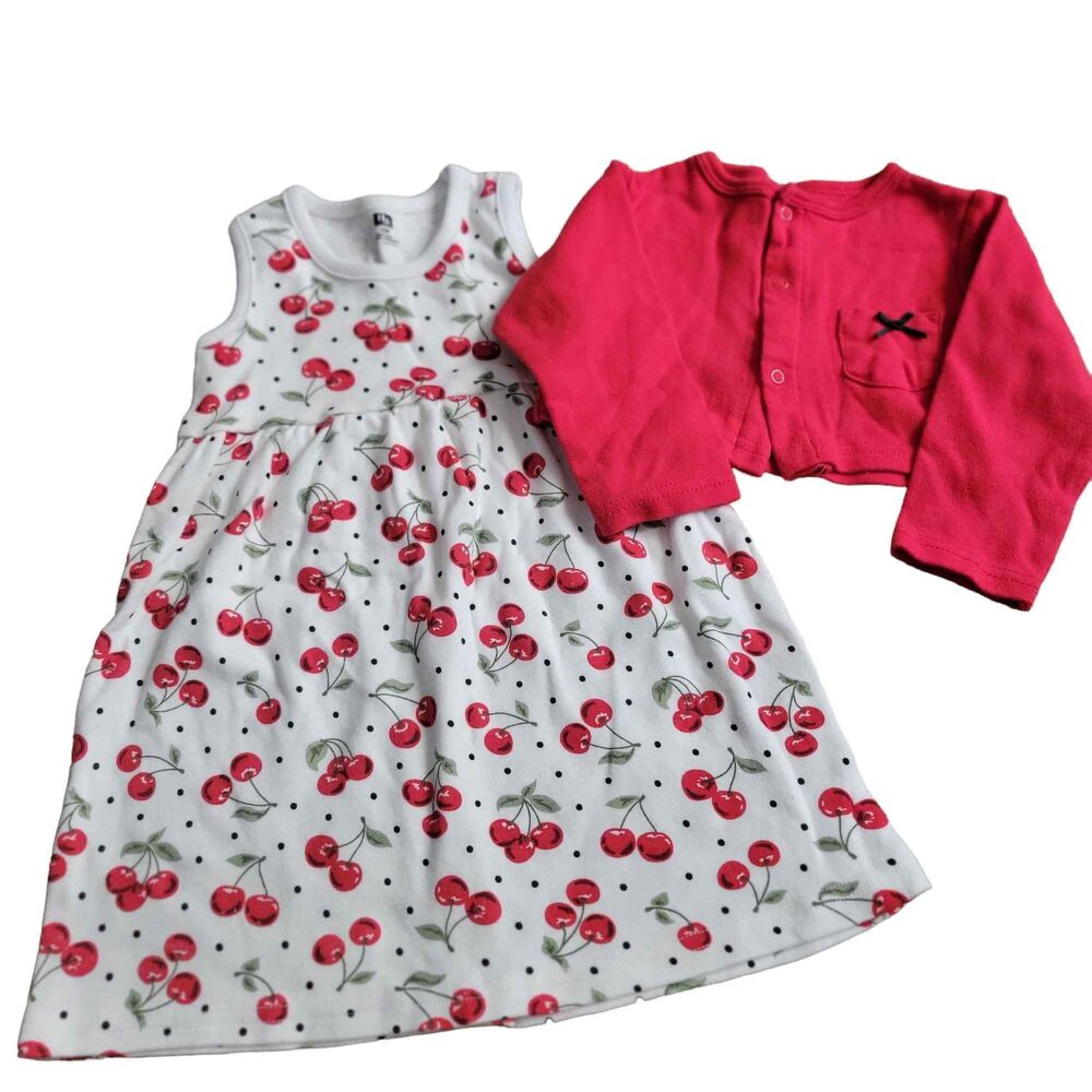 Girl's Size 18 Months HB cherry dress with cropped cardigan